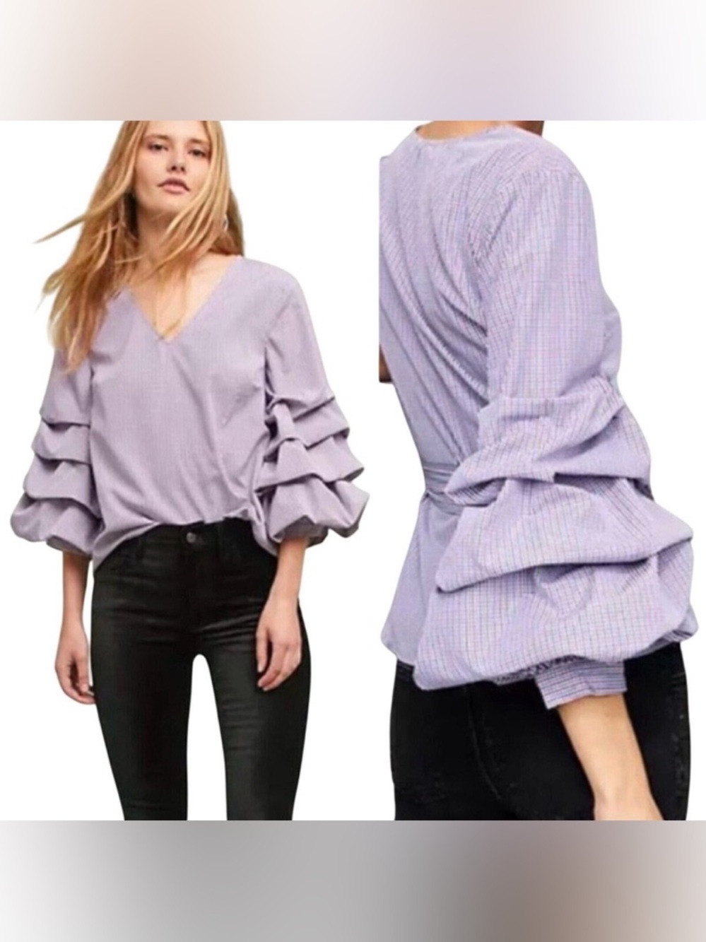 ANTHROPOLOGIE 🔥 Sunday Brooklyn M Boho Romantic Balloon Sleeve Sash Tie Blouse - Picture 2 of 14